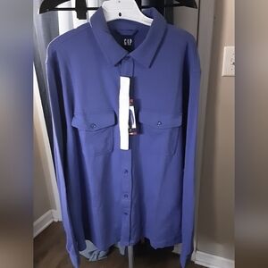 NWT GAP MEN'S LOMNG SLEEVE BLUE KNIT BUTTON DOWN SHIRT SZ X-LARGE